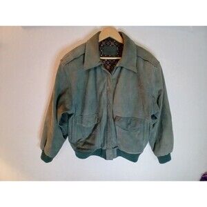 Vintage Y2K Men's Hunt Club Suede Leather Coat Jacket Bomber Green Color Casual